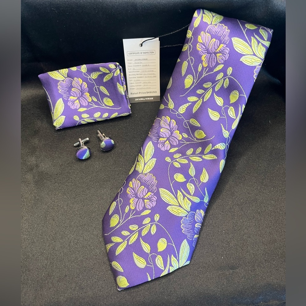 Silk Floral Purple Tie Set-NWT-